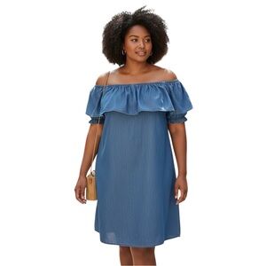 Catherine Catherine Malandrino Off the Shoulder Chambray Ruffle Dress size XL